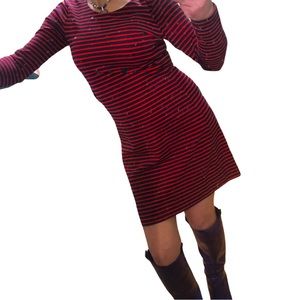 Madewell Red & Black Ladies Striped Long Sleeve Mini Dress Size Small